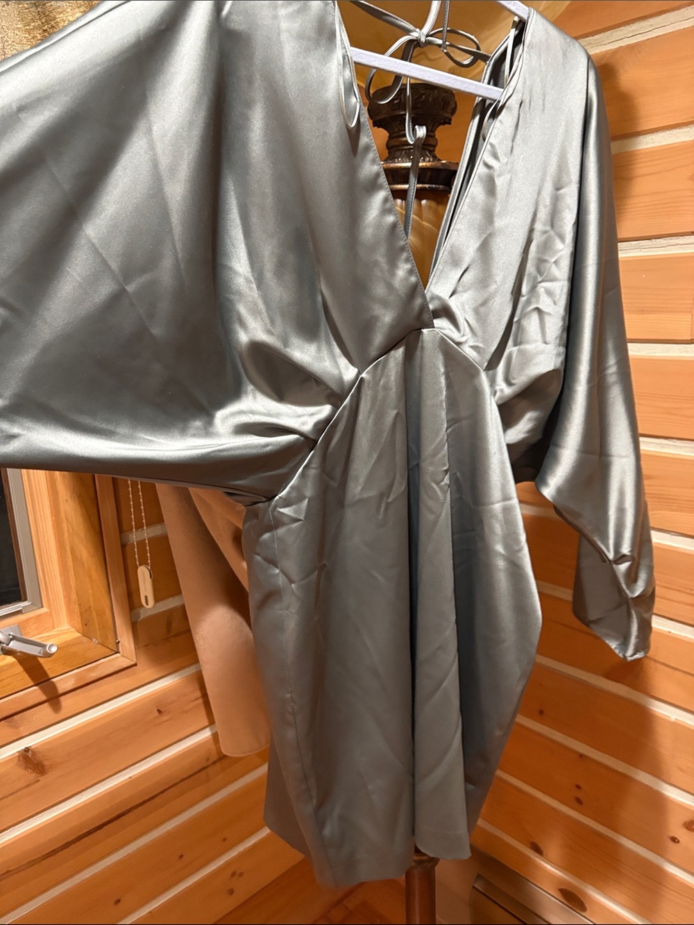 Zara Silver Satin Mini Dress with V-Neck